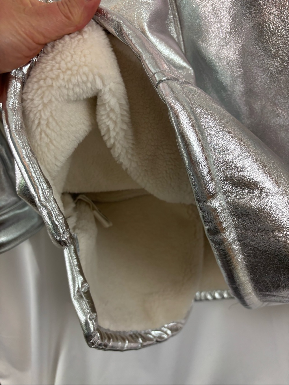 EUC Anthropologie Avec Les Filles szL Metallic Silver Sherpa lined long Coat… - Picture 9 of 9